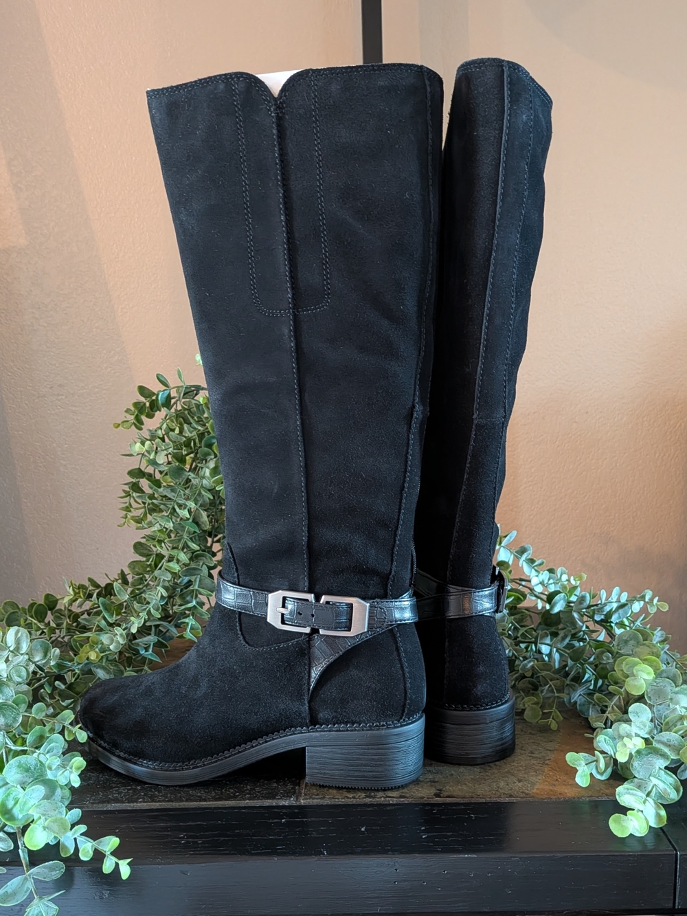 NWT! Clarks Women's Maye Aster Knee-High Riding Boot | Black Suede | 6 Wide